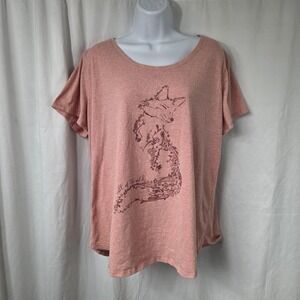 St. John's Bay Shirt Womens XXL Pink Scoop Neck Fox Graphic Tee Top Keyhole Back